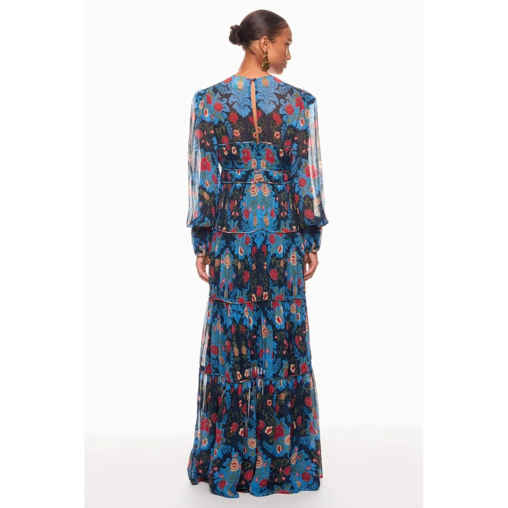 Farm Rio Arabesque Floral Gown Maxi Dress Long Sleeve XL Boho Wedding - Picture 2 of 8